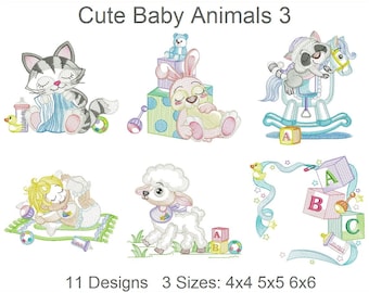 Cute Baby Animals Machine Embroidery Designs Instant Download 4x4 5x5 6x6 hoop 11 designs APE3171