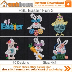 FSL Easter Fun Free Standing Lace Christmas Ornament Machine Embroidery Designs Instant Download 4x4 hoop 10 designs APE2692