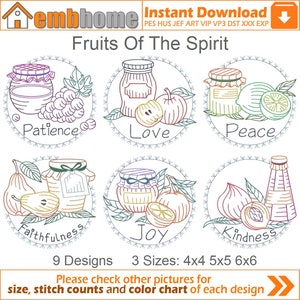 Fruits Of The Spirit Machine Embroidery Designs Instant Download 4x4 5x5 6x6 hoop 9 designs SHE5413