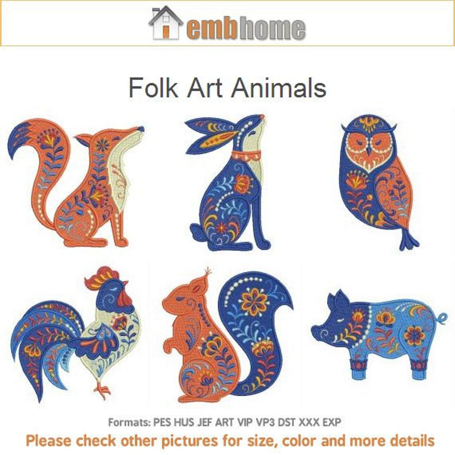 Folk Art Animals Machine Embroidery Designs Pack Instant Etsy