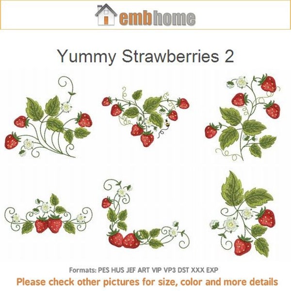Yummy Strawberries Fruit Food Kitchen Machine Embroidery Designs Pack Instant Download 4x4 hoop 10 designs APE1367