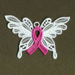 FSL Pink Ribbon Butterfly Machine Embroidery Design Free Standing Lace Instant Download 4x4 hoop