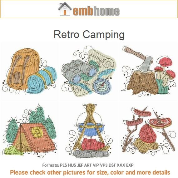 Retro Camping Machine Embroidery Designs Instant Download 4x4 Etsy