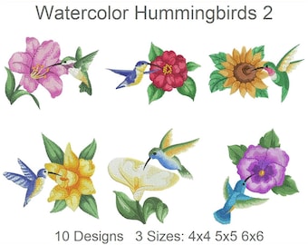 Watercolor Hummingbirds Machine Embroidery Designs Instant Download 4x4 5x5 6x6 hoop 10 designs APE2188
