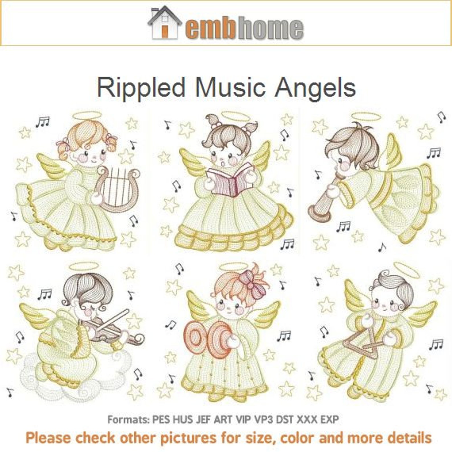 Rippled Music Angels Machine Embroidery Designs Pack Instant - Etsy