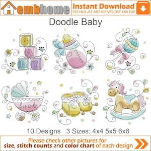 Doodle Baby Machine Embroidery Designs Instant Download 4x4 5x5 6x6 hoop 10 designs SHE2850