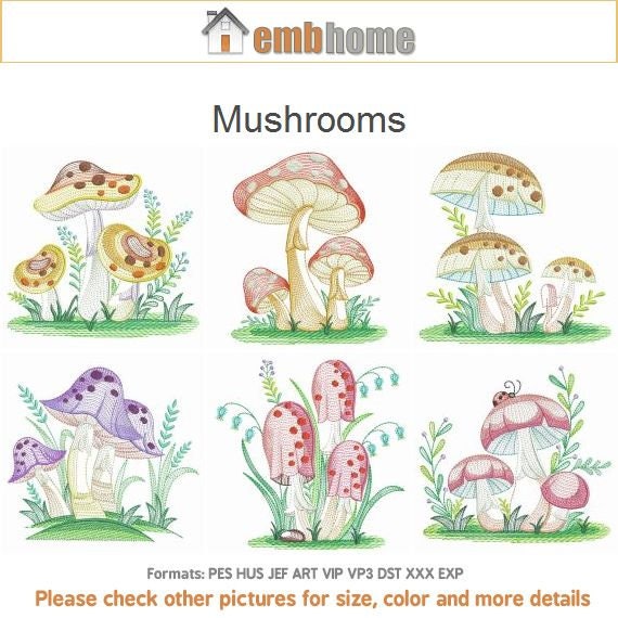 Mushrooms Machine Embroidery Designs Instant Download 4x4 5x5 Etsy