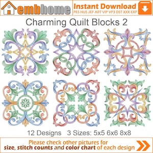 Charming Quilt Blocks Machine Embroidery Designs Pack Instant Download 5x5 6x6 8x8 hoop 12 designs APE3414