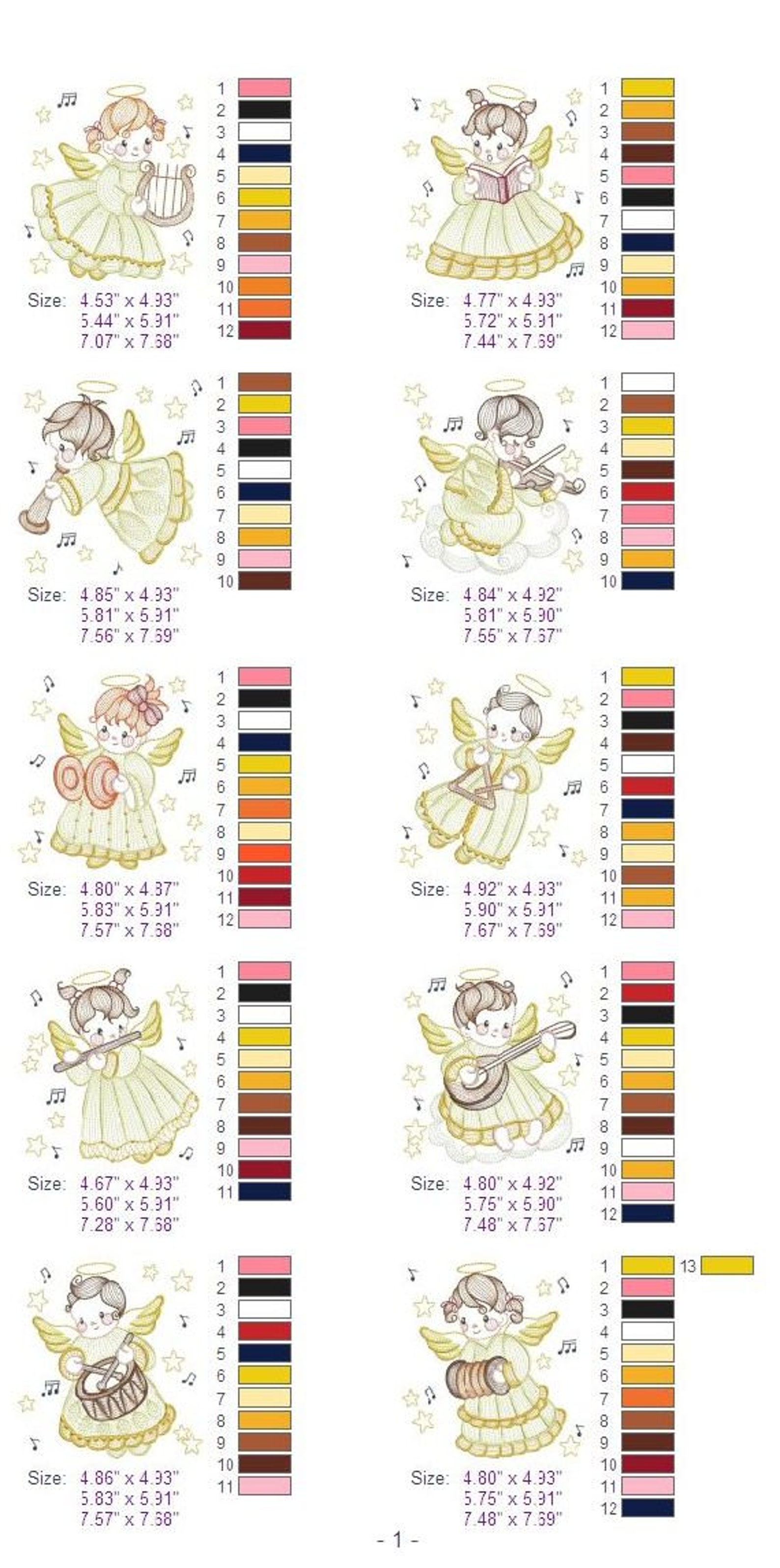 Rippled Music Angels Machine Embroidery Designs Pack Instant - Etsy