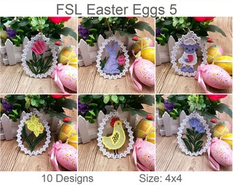 FSL Easter Eggs- Free Standing Lace Machine Embroidery Designs Instant Download 4x4 hoop 10 designs APE3064