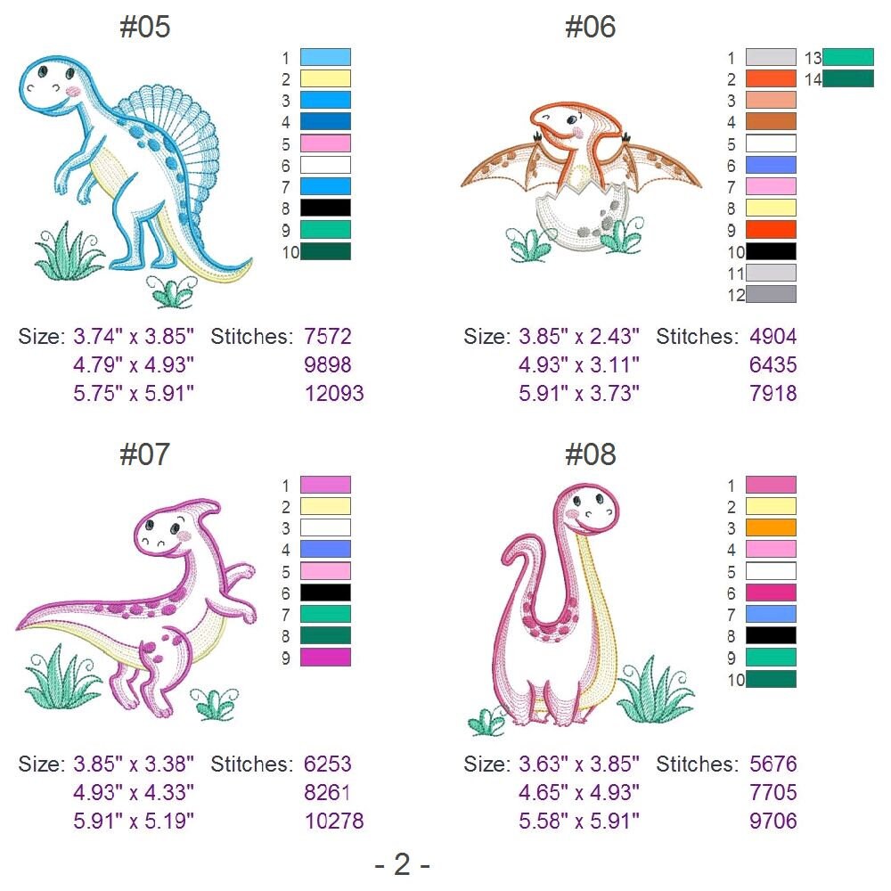 Funny Dinosaurs Embroidery Designs Instant Download 4x4 5x5 6x6