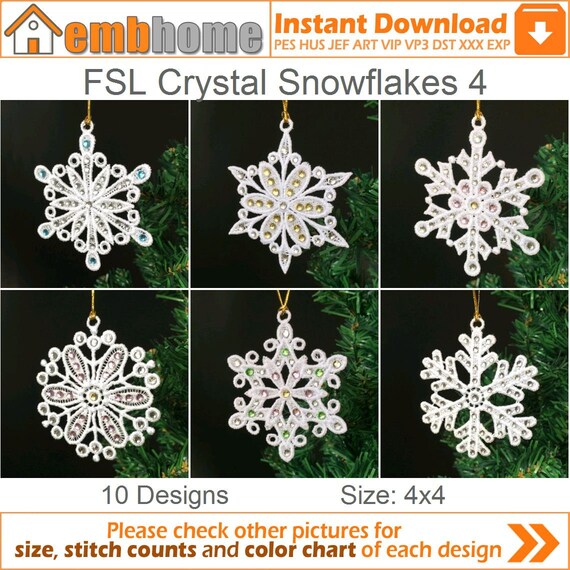 FSL Crystal Snowflakes Free Standing Lace Letters Machine Embroidery Designs Instant Download 4x4 hoop 10 designs APE2415