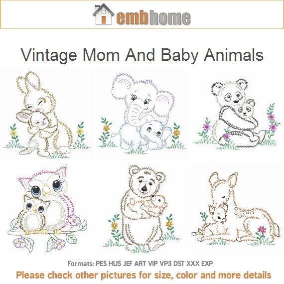 Download Vintage Mom And Baby Animals Embroidery Designs Instant Etsy