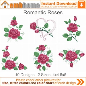Romantische Rosen Maschinenstickerei Designs Instant Download 4 x 4 Rahmen 10 Designs APE2463