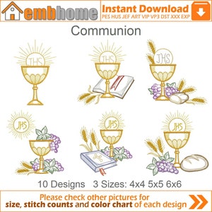 Communion Holy Chalice Machine Embroidery Designs Pack Instant Download 4x4 5x5 6x6 hoop 10 designs APE2071