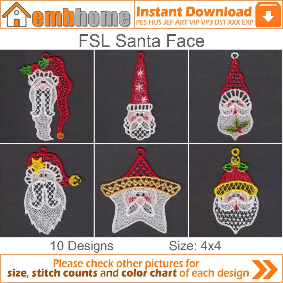 FSL Santa Face Free Standing Lace Machine Embroidery Designs Instant ...