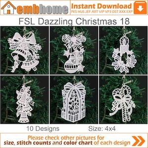 FSL Dazzling Christmas Free Standing Lace Machine Embroidery Designs Instant Download 4x4 hoop 10 designs APE3534