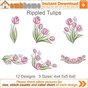 Rippled Tulips Floral Embroidery Designs Instant Download 4x4 5x5 6x6 hoop 12 designs SHE5040
