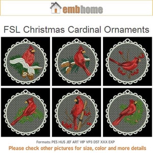 FSL Navidad Cardenal Adornos Cartas de encaje de pie Máquina Bordado Diseños Descarga instantánea 4x4 aro 10 diseños APE902
