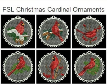 FSL Noël Cardinal Ornements Automatique Dentelle Lettres Machine Broderie Dessins Téléchargement instantané 4x4 cerceau 10 dessins APE902