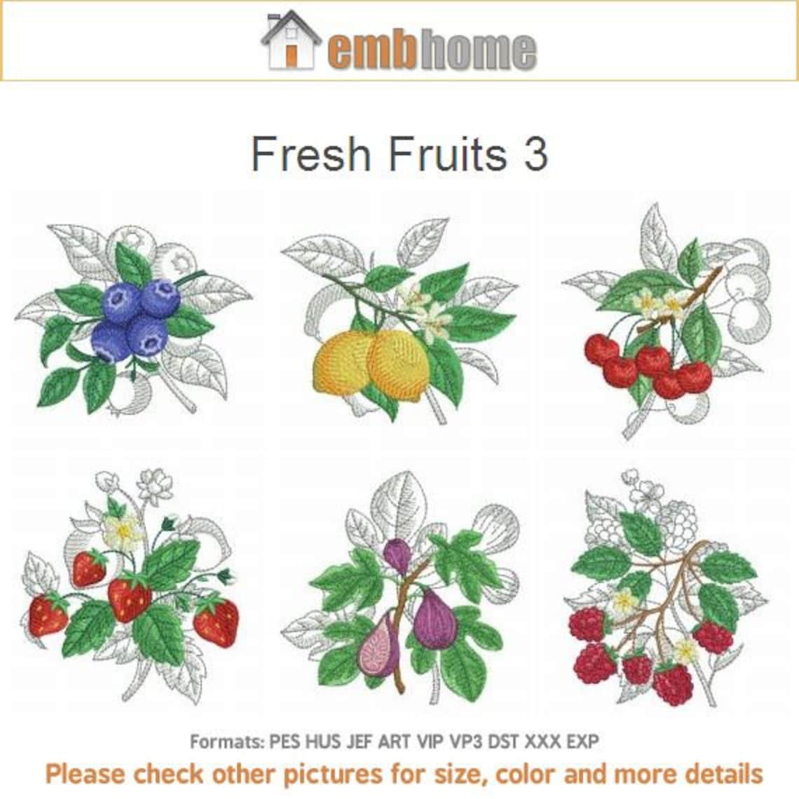 Fresh fruits machine embroidery designs pack instant download  etsy Fresh fruits machine embroidery designs pack instant download  etsy