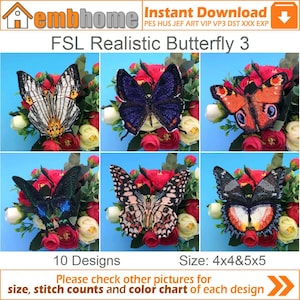 FSL Realistic Butterfly Free Standing Lace Ornaments Machine Embroidery Designs Instant Download 4x4&5x5 hoop 10 designs APE2855