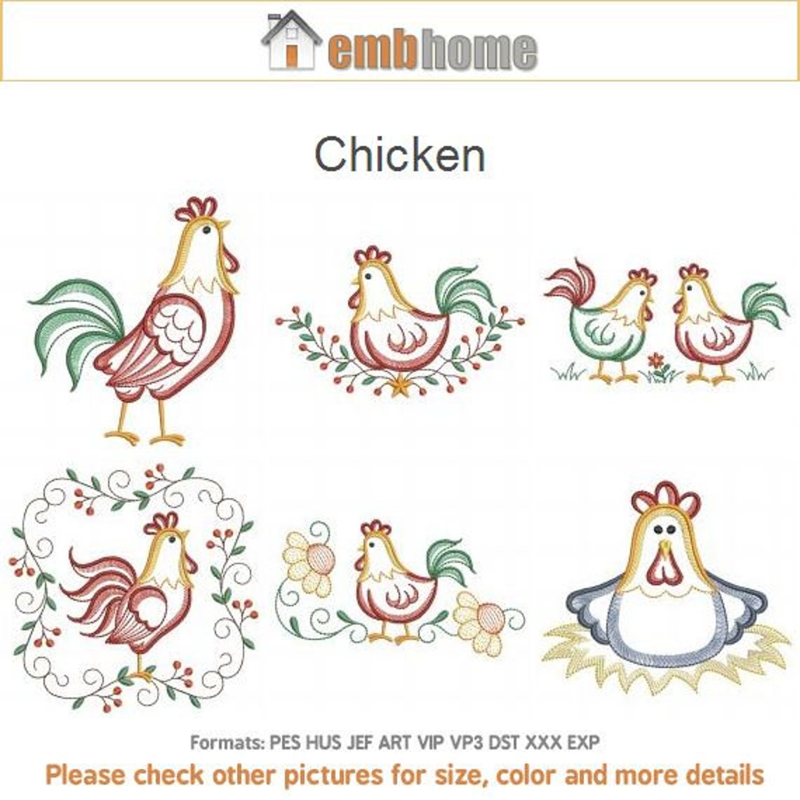 Chicken Machine Embroidery Designs Instant Download 4x4 5x5 Etsy