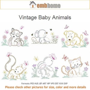 Vintage Baby Animals Machine Embroidery Designs Instant Download 4x4 5x5 6x6 hoop 10 designs SHE5213