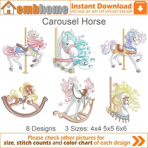 Carousel Horse Machine Embroidery Designs Instant Download 4x4 5x5 6x6 hoop 8 designs APE2321