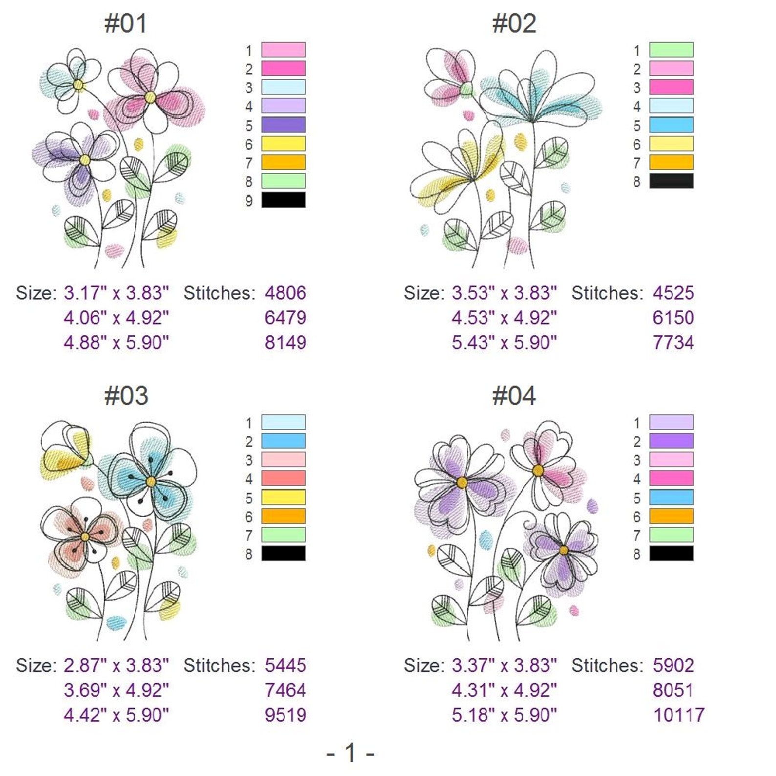 Doodle Flowers Machine Embroidery Designs Instant Download 4x4 Etsy
