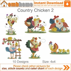 Country Chicken Machine Embroidery Designs Instant Download 4x4 hoop 10 designs SHE5257