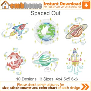 Spaced Out Machine Embroidery Designs Pack Instant Download 4x4 5x5 6x6 hoop 10 designs APE2726