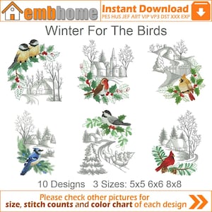 Winter For The Birds Machine Embroidery Designs Pack Instant Download 5x5 6x6 8x8 hoop 10 designs APE2635