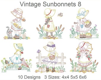 Vintage Sunbonnets Embroidery Designs Instant Download 4x4 5x5 6x6 hoop 10 designs APE3275