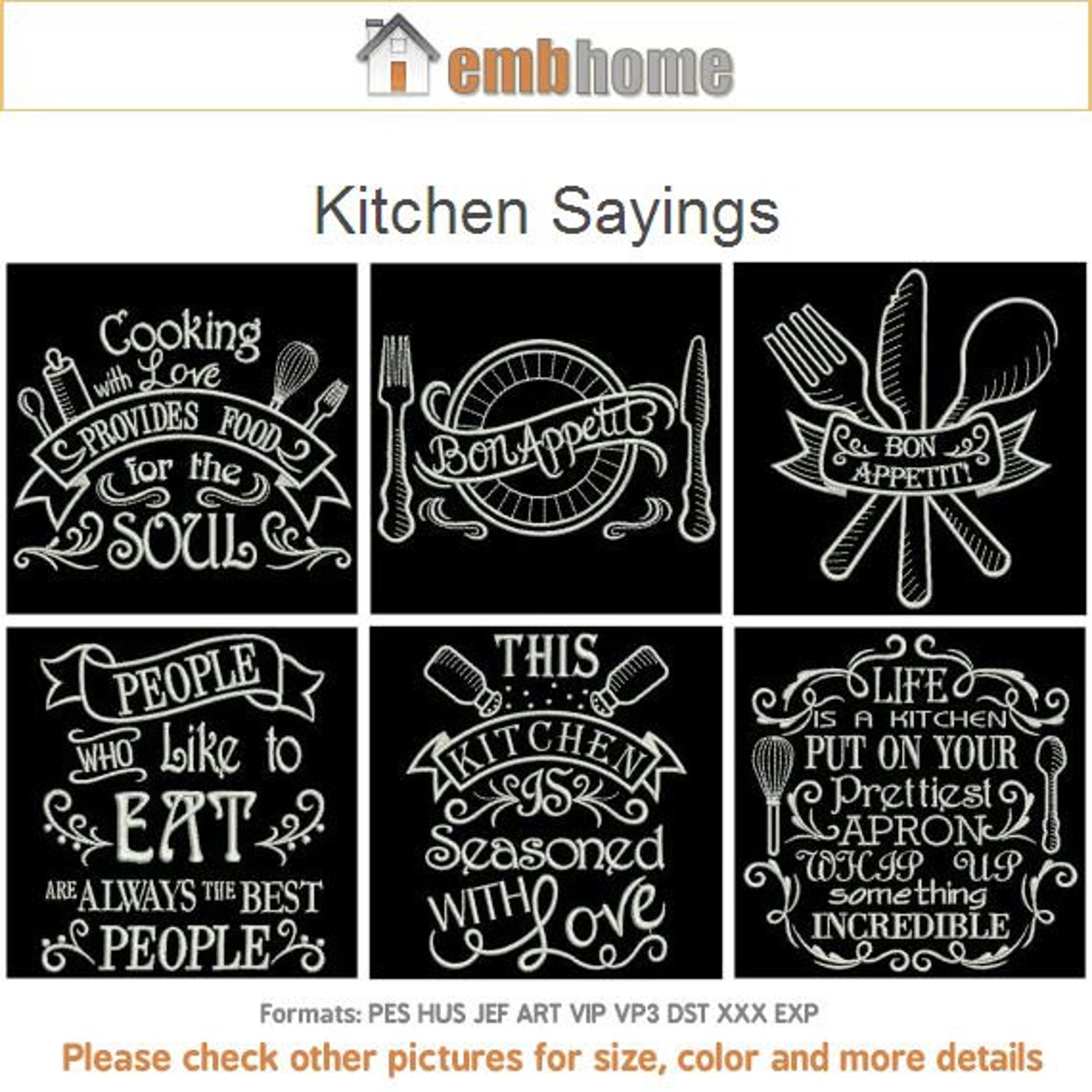 Kitchen Sayings Machine Embroidery Designs Instant Download Etsy