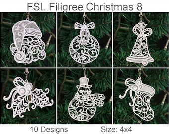 FSL Filigree Christmas Free Standing Lace Christmas Ornament Machine Embroidery Designs Instant Download 4x4 hoop 10 designs APE3461