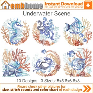 Underwater Scene Machine Embroidery Designs Pack Instant Download 5x5 6x6 8x8 hoop 10 designs APE3183