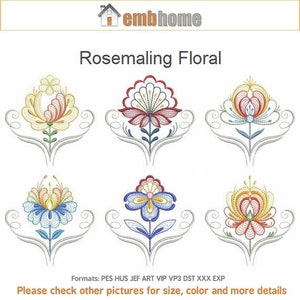 Pacchetto di disegni per ricamo a macchina floreale Rosemaling Download immediato Telaio 4x4 5x5 6x6 12 disegni APE2854