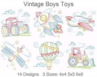 Vintage Jungen Spielzeug Stickdatei Maschinenstickerei Sofort Download 4x4 5x5 6x6 Rahmen 14 Designs APE3299