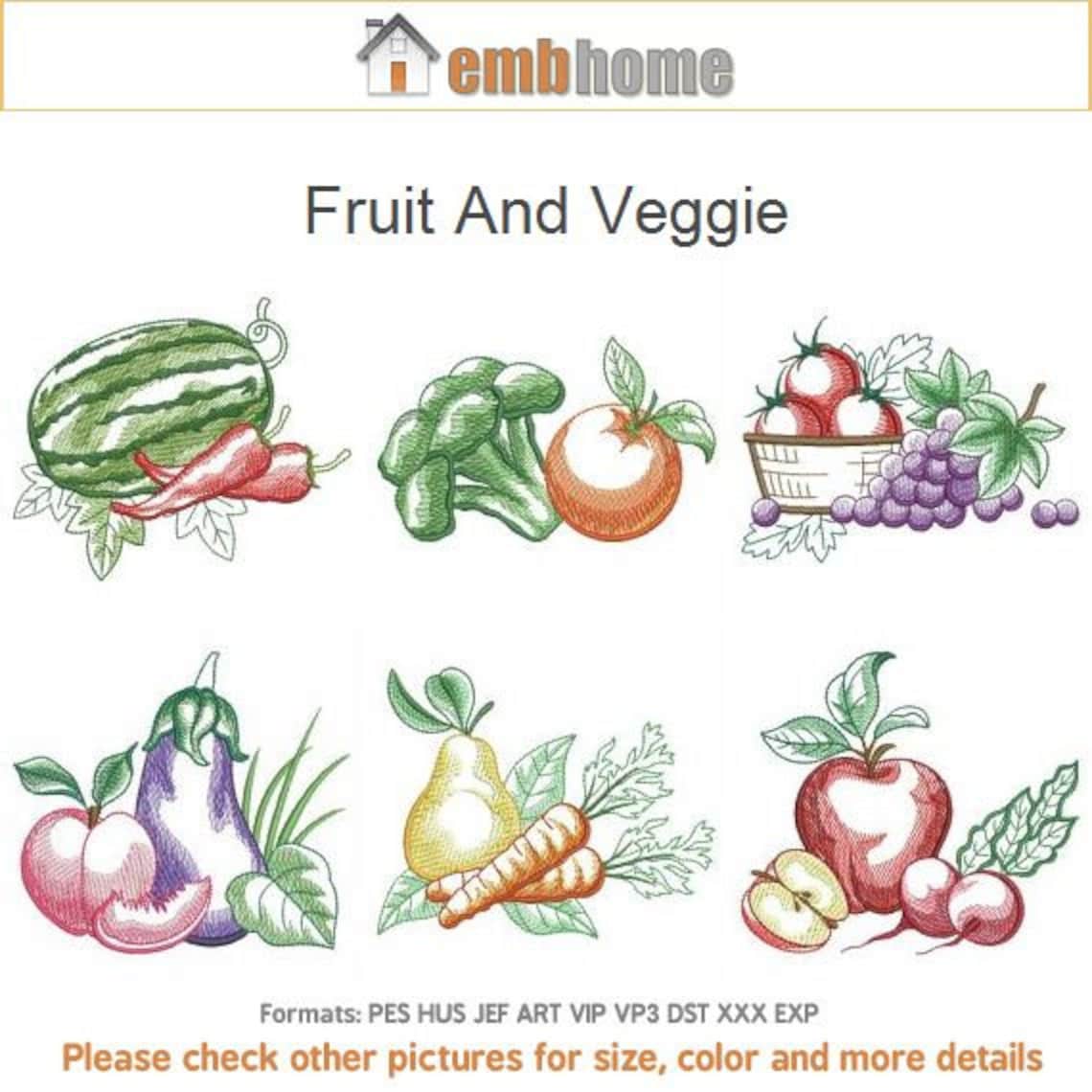 Fruit and veggie machine embroidery designs pack instant  etsy Fruit and veggie machine embroidery designs pack instant  etsy