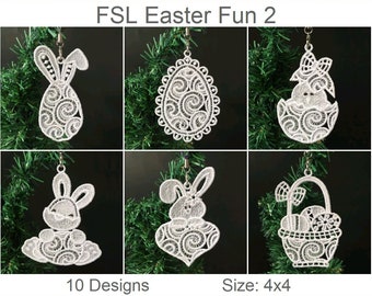 FSL Easter Fun Free Standing Lace Machine Embroidery Designs Instant Download 4x4 hoop 10 designs APE2682