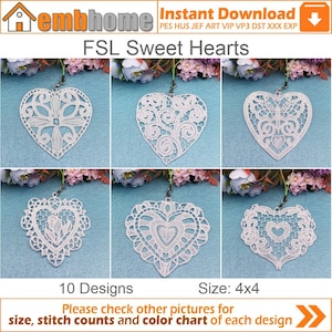 FSL Sweet Hearts Free Standing Lace Machine Embroidery Designs Instant Download 4x4 hoop 10 designs SHE5516