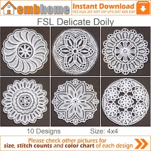 FSL Delicate Doily Free Standing Lace Coaster Home Decor Machine Embroidery Designs Instant Download 4x4 hoop 10 designs APE1907