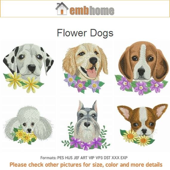 Flower Dogs Machine Embroidery Designs Pack Instant Download Etsy