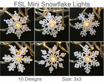 FSL Mini Snowflake Lights Free Standing Lace Christmas Ornament Machine Embroidery Designs Instant Download 3x3 hoop 10 designs APE2427