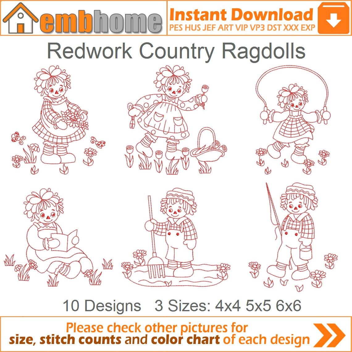 Redwork Spring Ragdolls Garden Spring Season Machine - Etsy