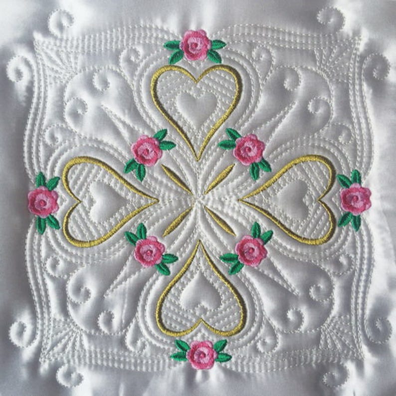 Trapunto Rose Quilt Block Machine Embroidery Designs Pack Etsy Canada