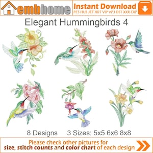 Elegant Hummingbirds Machine Embroidery Designs Pack Instant Download 5x5 6x6 8x8 hoop 8 designs APE3194
