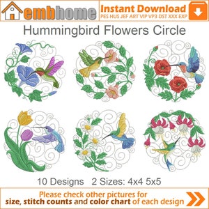 Hummingbird Flowers Circle Machine Embroidery Designs Pack Instant Download 4x4 5x5 hoop 10 designs APE2745