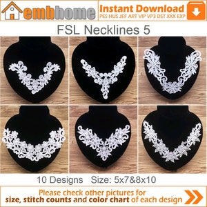 FSL Necklines Free Standing Lace Machine Embroidery Designs Instant Download 8x10 hoop 10 designs APE3104